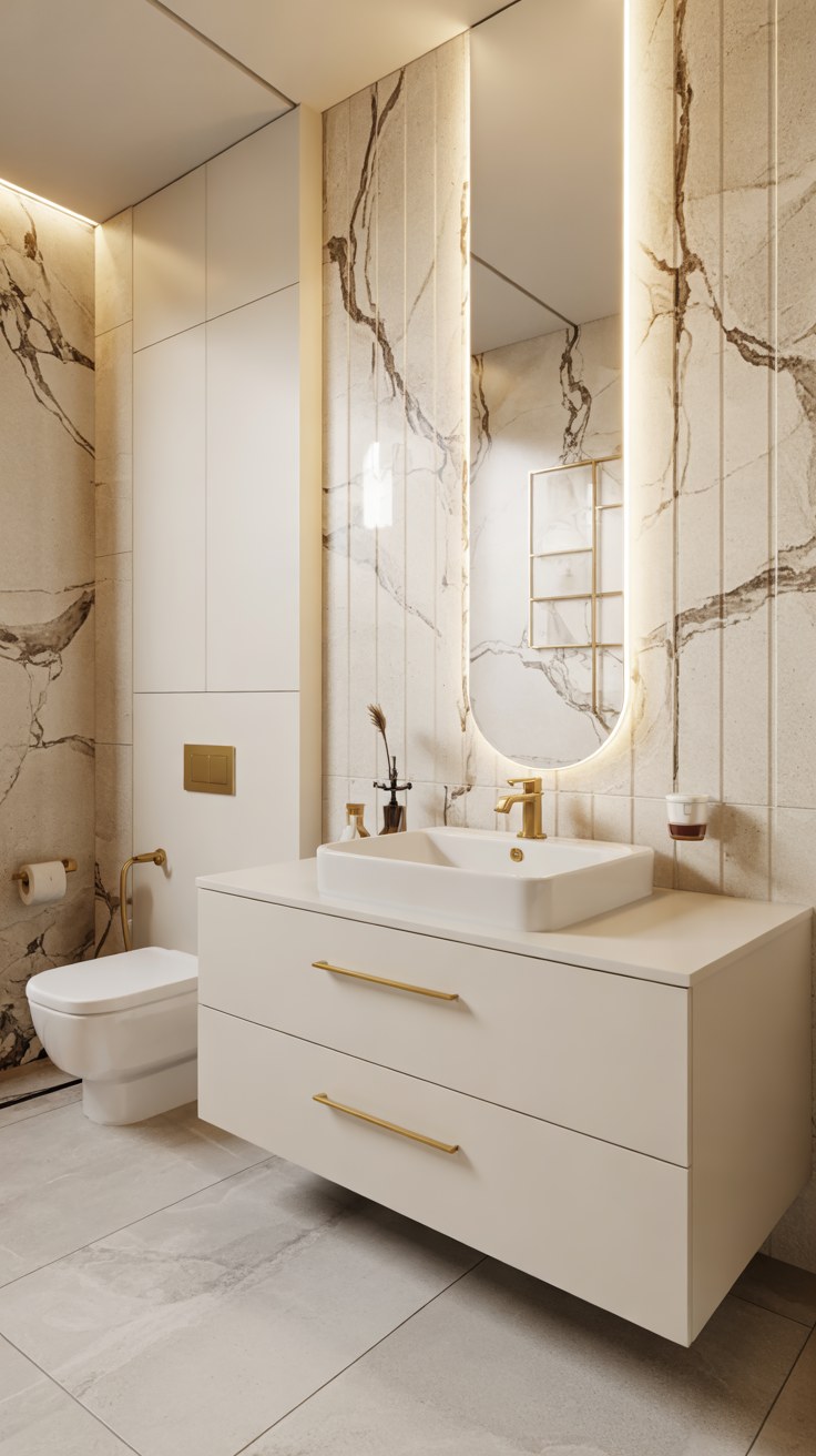 Luxury Modern Bathroom Design Ideas with Marble Tiles and Gold Accents