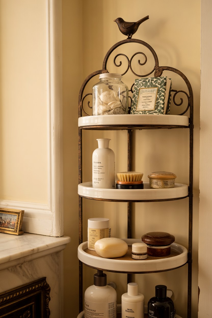 Ornamental Metal Bathroom Shelf Ideas For Luxury Small Space Storage