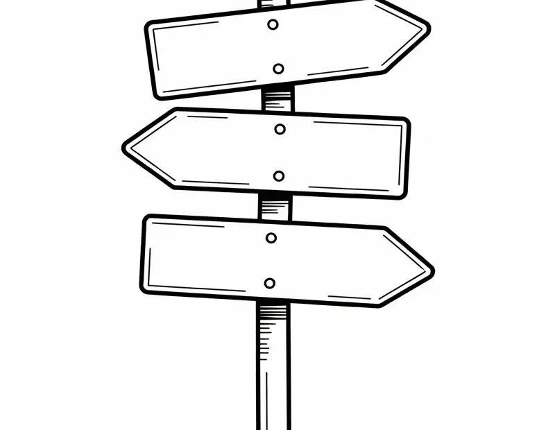 Black and White Signpost Line Art - Minimalist Arrow Drawing for DIY Wall Decor