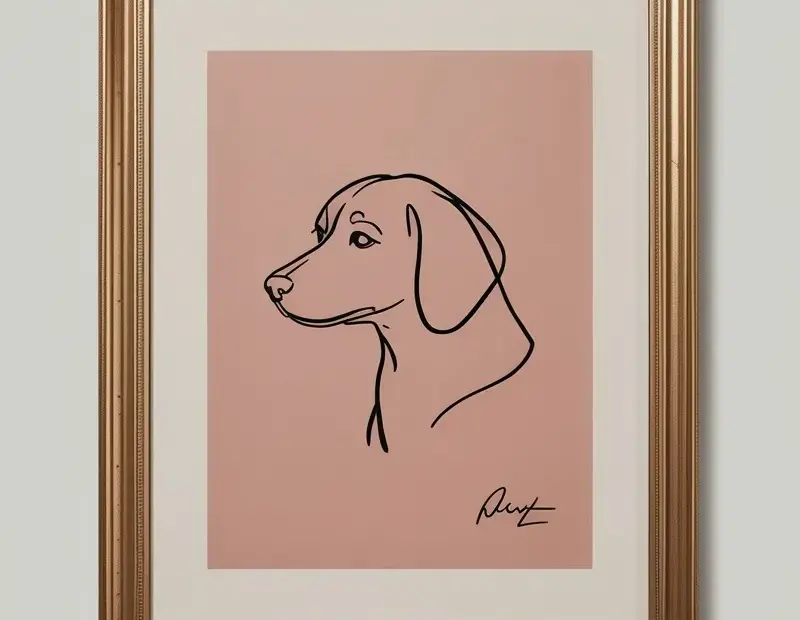 Budget-friendly dog line art in a gold frame | minimalist wall decor idea