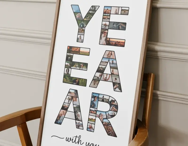 DIY Photo Collage Framed Print | Custom Year Word Art for Anniversary Gift