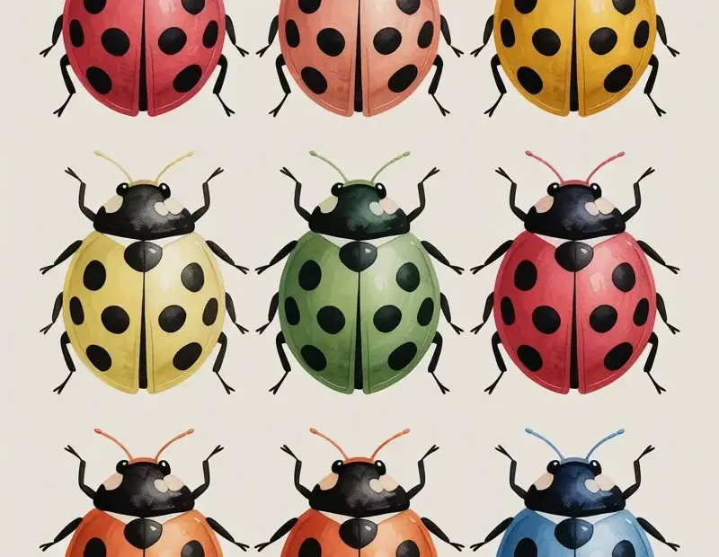 Watercolor Ladybug Art Print - Nine Colorful Bugs in a Grid | Cute Nature Inspired Wall Art