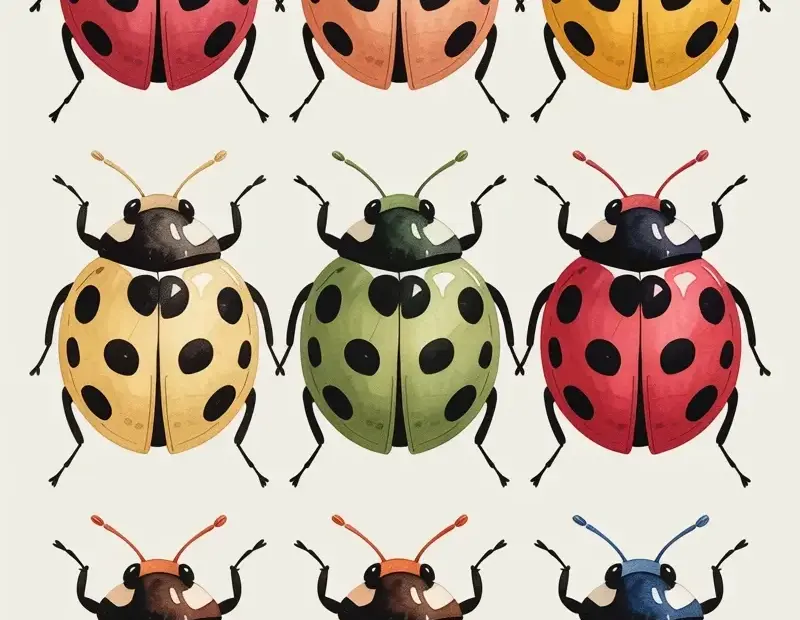 Watercolor Ladybug Art Print | Colorful 3x3 Grid of Nine Ladybugs | Insect Wall Art