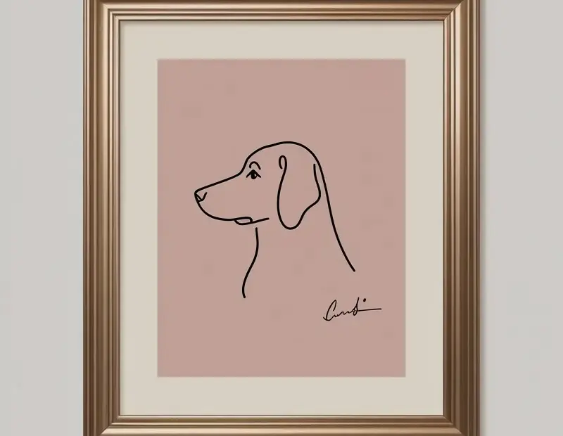 Budget-Friendly Minimalist Dog Art in Gold Frame – Affordable Wall Decor Ideas