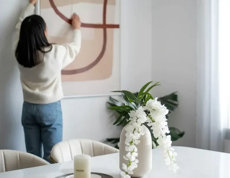 Hanging abstract wall art for a spring refresh - easy DIY wall decor idea
