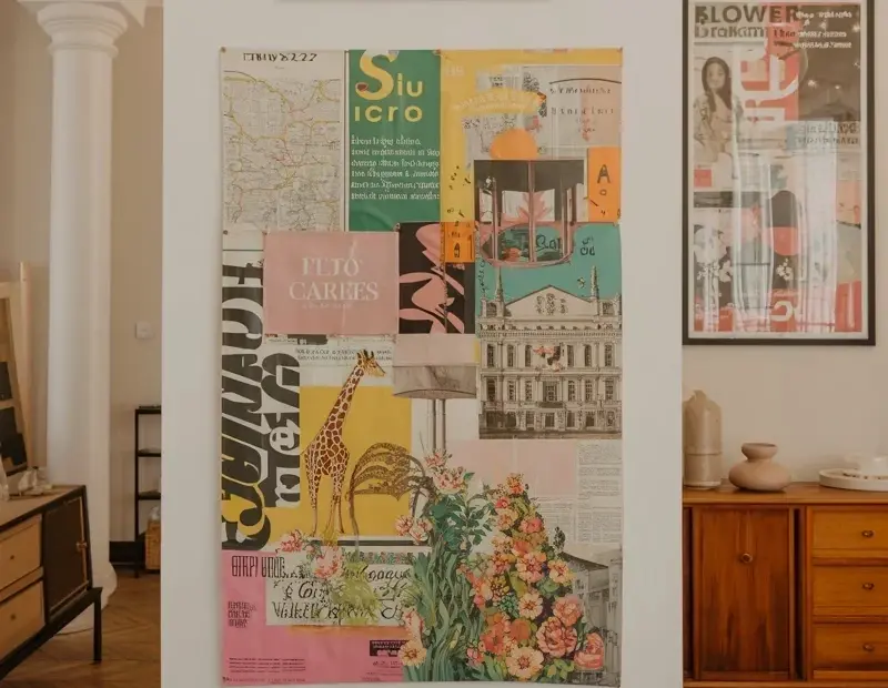 DIY Wall Art Collage: Vintage Maps, Giraffe Silhouette & Floral Framed Print