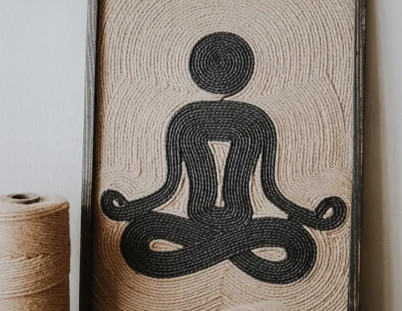 Zen Rope Wall Art with Meditating Figure | Rustic Jute Twine Decor
