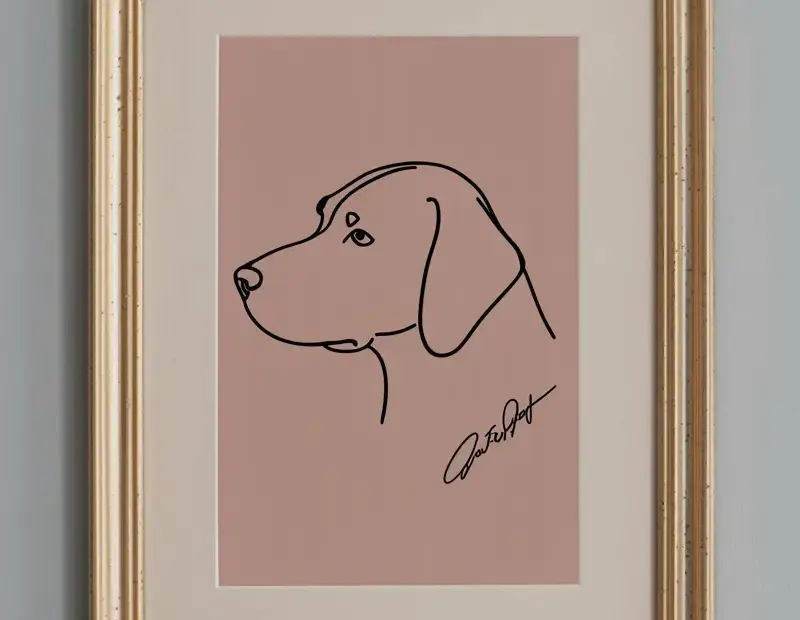 Minimalist Dog Line Art in Ornate Gold Frame | Budget Wall Art Idea