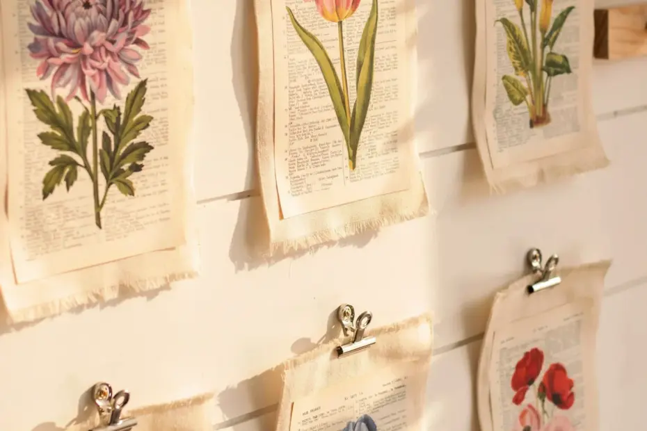 Botanical Book Page Art for Spring | DIY Floral Wall Art with Linen Mat