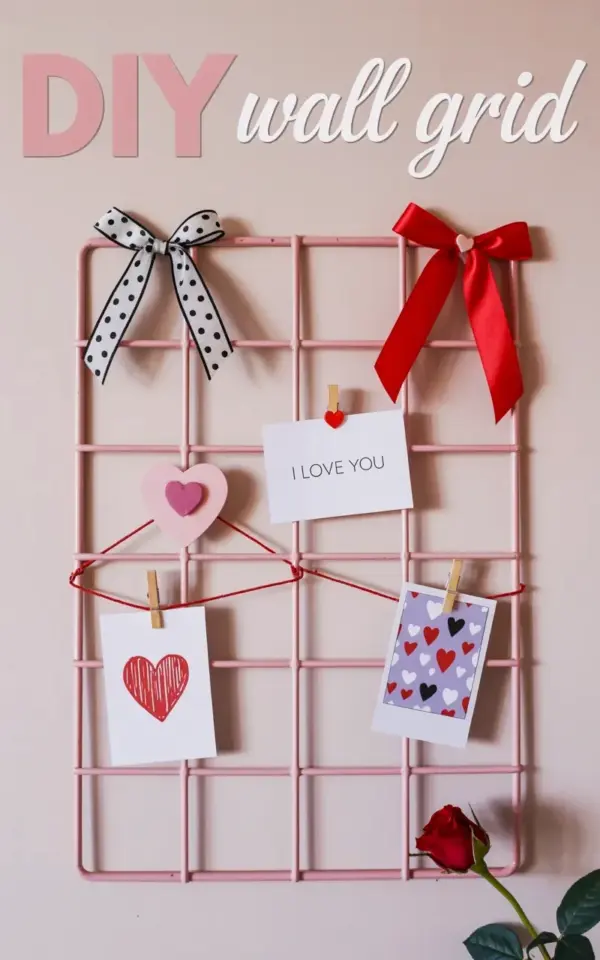 DIY Valentine's Day Wall Grid | Quick Pink Grid Decor with Ribbon Bows & Cards