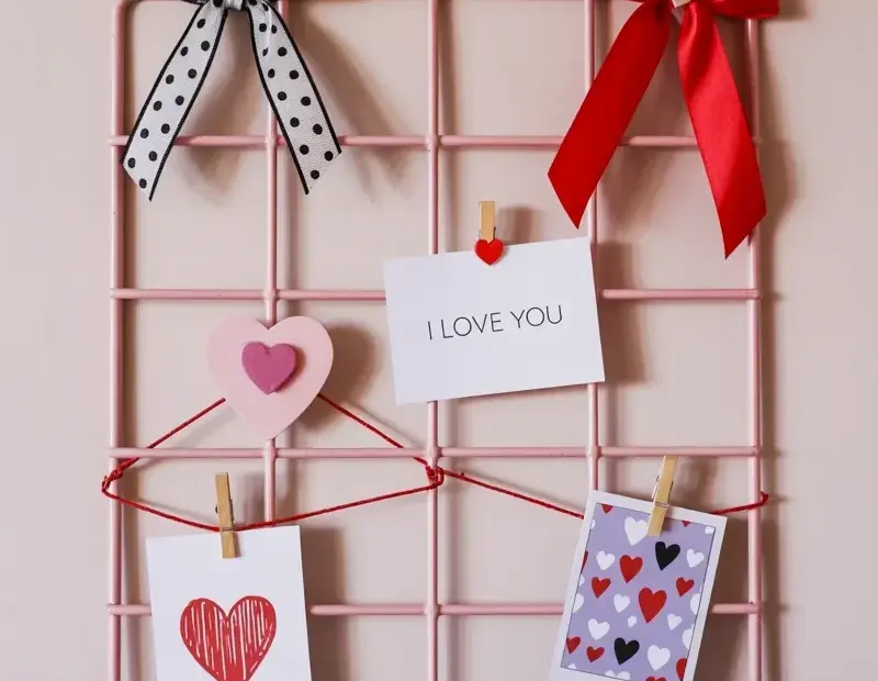 DIY Valentine's Day Wall Grid | Quick Pink Grid Decor with Ribbon Bows & Cards